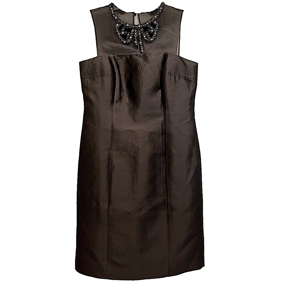 RICKIE Freeman for Teri Jon Black Wool Silk Jeweled Collar Cocktail Dress Size 4